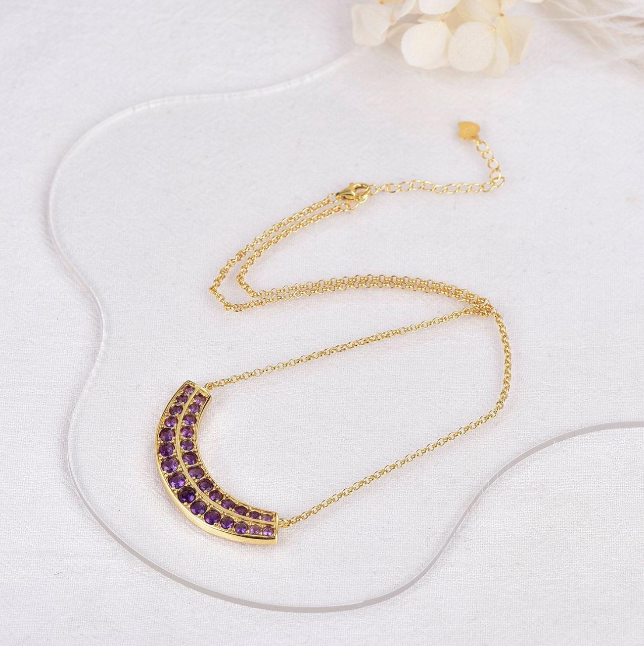 Natural Amethyst Necklace | ALGT Certified Untreated Amethyst Pendant | Purple Gemstone Gold Necklace | February Birthstone Jewelry