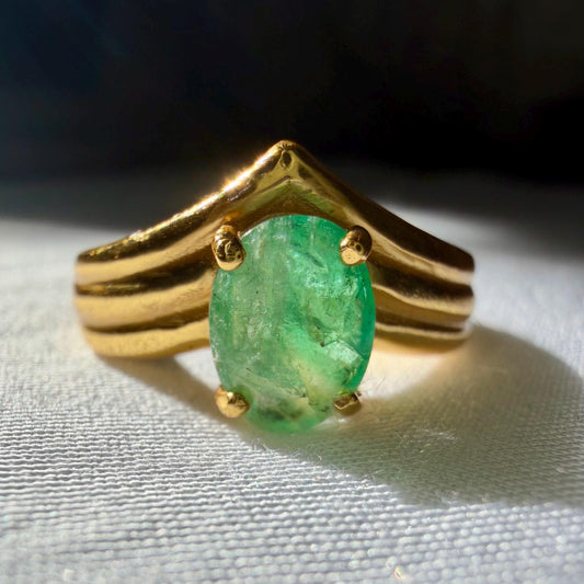 Natural 2 Ct Emerald Ring | Oval Genuine Emerald Ring | Gold Vermeil over 925 Sterling Silver | Untreated Emerald