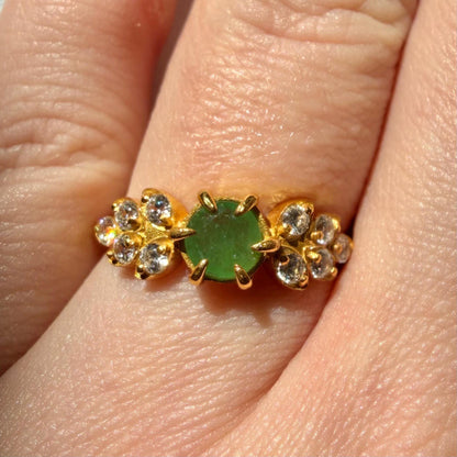 Natural Emerald Ring | 925 Sterling Silver Gold Vermeil Ring | Genuine Untreated Emerald & Natural Zircon Accent Stones