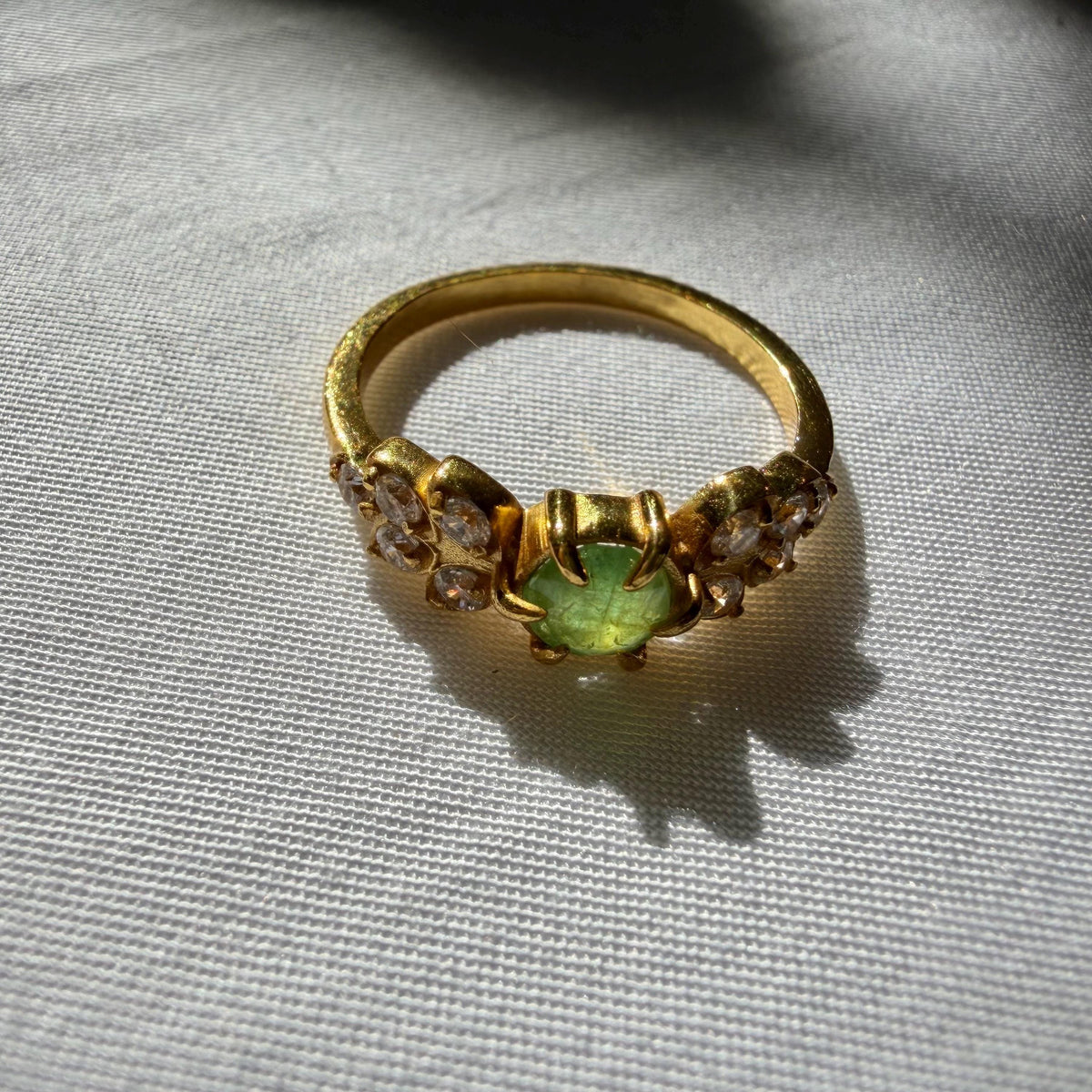 Natural Emerald Ring | 925 Sterling Silver Gold Vermeil Ring | Genuine Untreated Emerald & Natural Zircon Accent Stones