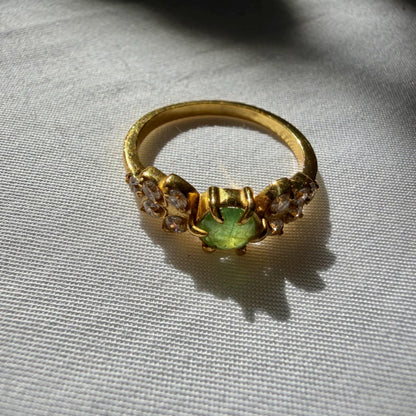 Natural Emerald Ring | 925 Sterling Silver Gold Vermeil Ring | Genuine Untreated Emerald & Natural Zircon Accent Stones