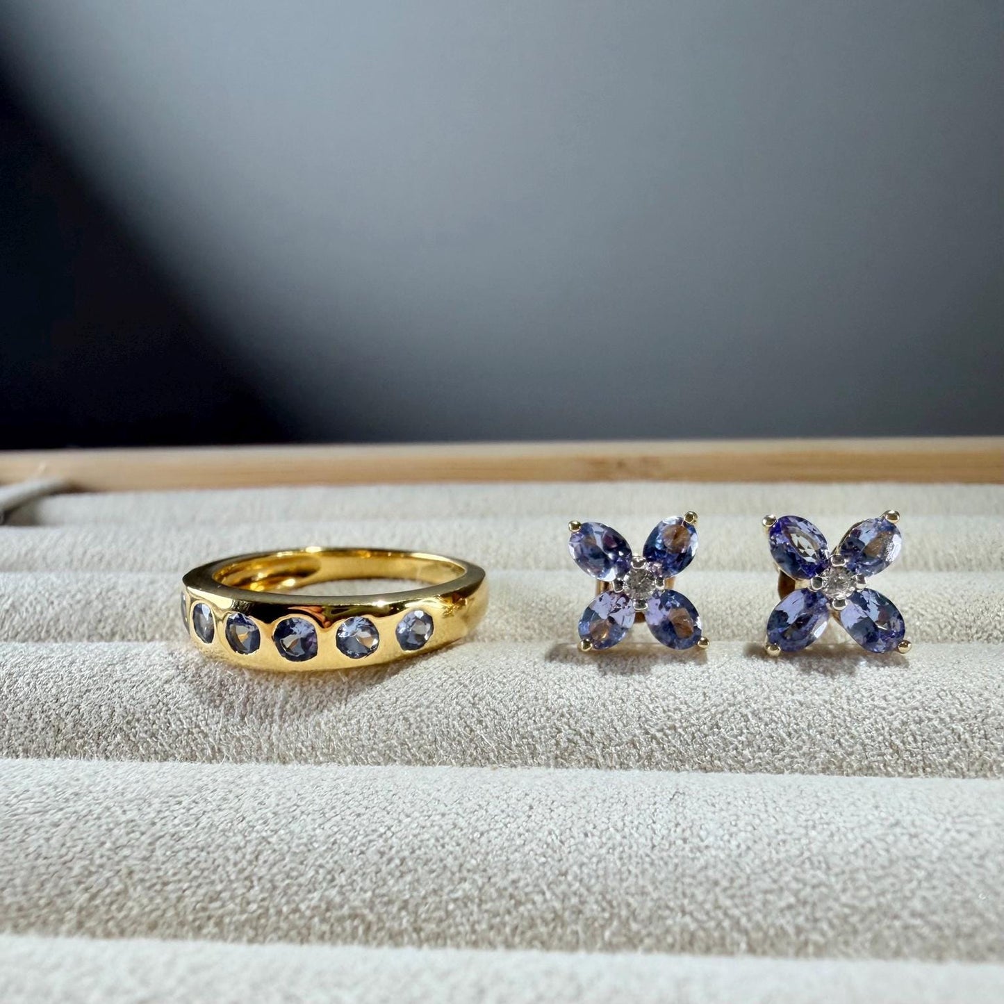 Tanzanite Ring & Earrings Set | 925 Sterling Silver Gold-Plated Jewelry | 1.70 CTW Natural Tanzanite
