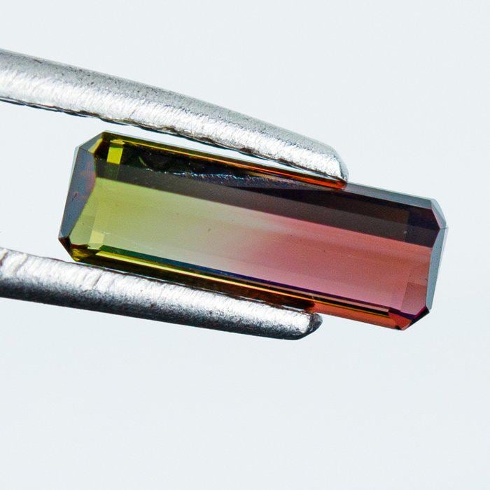 IGI Certified Bi-Color Tourmaline 0.96 Ct | Watermelon Tourmaline | Emerald Cut Loose Gemstone | Natural Pink & Yellow Green Tourmaline