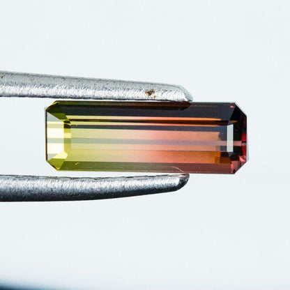 IGI Certified Bi-Color Tourmaline 0.96 Ct | Watermelon Tourmaline | Emerald Cut Loose Gemstone | Natural Pink & Yellow Green Tourmaline