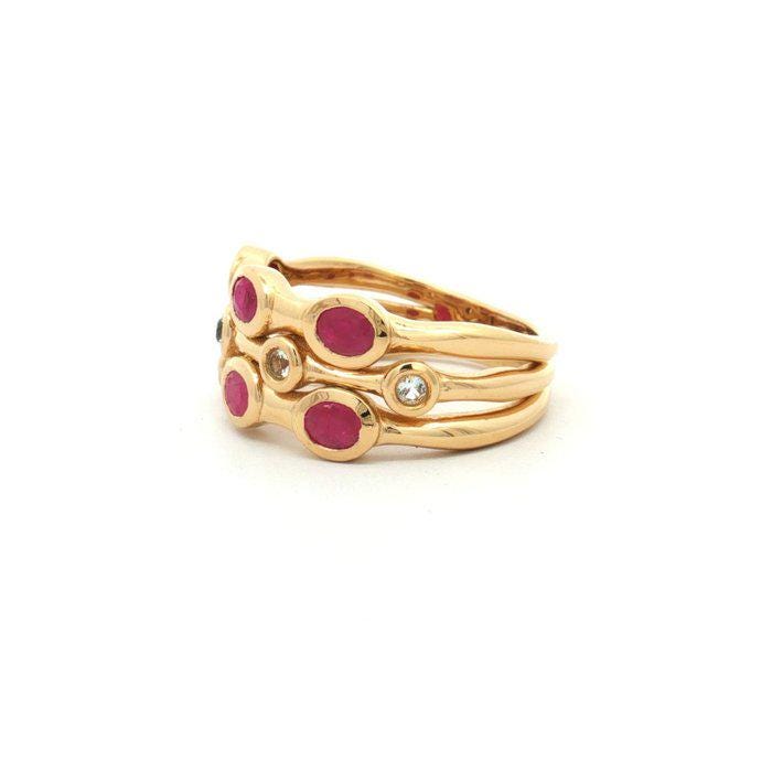 Certified Natural Ruby Ring | Gold Plated 925 Sterling Silver | Natural Heated Rubies & White Topaz | July Birthstone | Statement Stack Ring