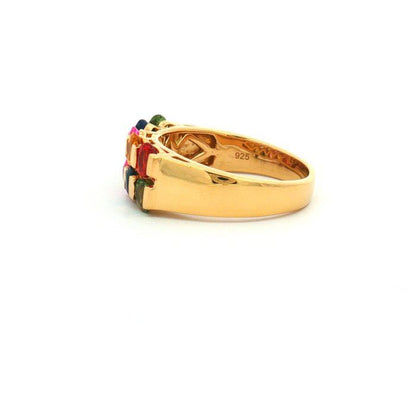 HRD Certified Rainbow Sapphire Ring | Natural Multi-Color Sapphire Ring | Gold Plated 925 Sterling Silver | 2.08 Ct Sapphire Band