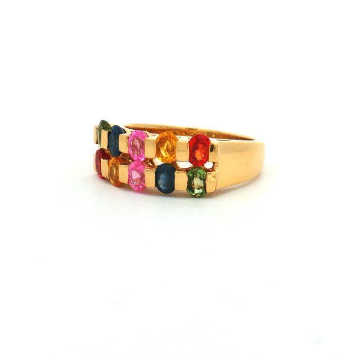 HRD Certified Rainbow Sapphire Ring | Natural Multi-Color Sapphire Ring | Gold Plated 925 Sterling Silver | 2.08 Ct Sapphire Band