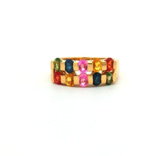 HRD Certified Rainbow Sapphire Ring | Natural Multi-Color Sapphire Ring | Gold Plated 925 Sterling Silver | 2.08 Ct Sapphire Band