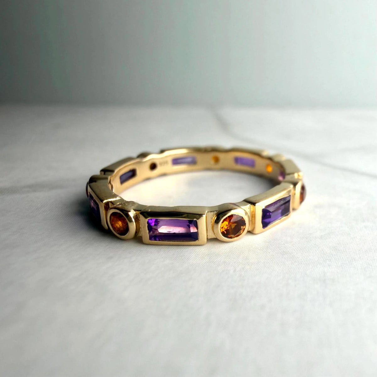 Amethyst & Citrine Eternity Band Ring in Gold Plated Sterling Silver