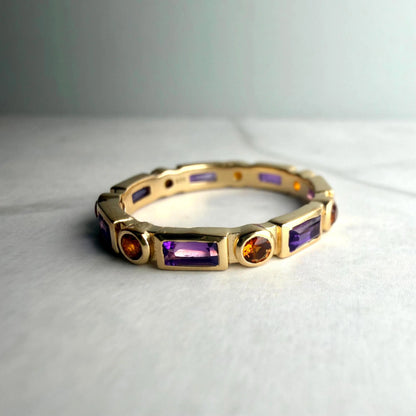 Amethyst & Citrine Eternity Band Ring in Gold Plated Sterling Silver