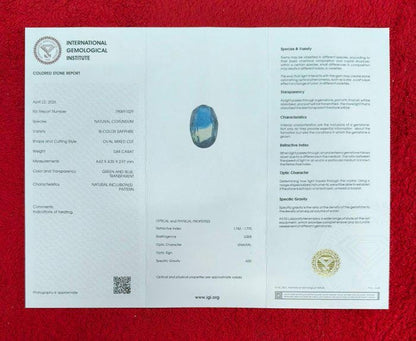 IGI Certified Bi-Color Sapphire 0.84 Ct | Natural Green & Blue Sapphire | Oval Cut Loose Gemstone | Heated Parti Sapphire