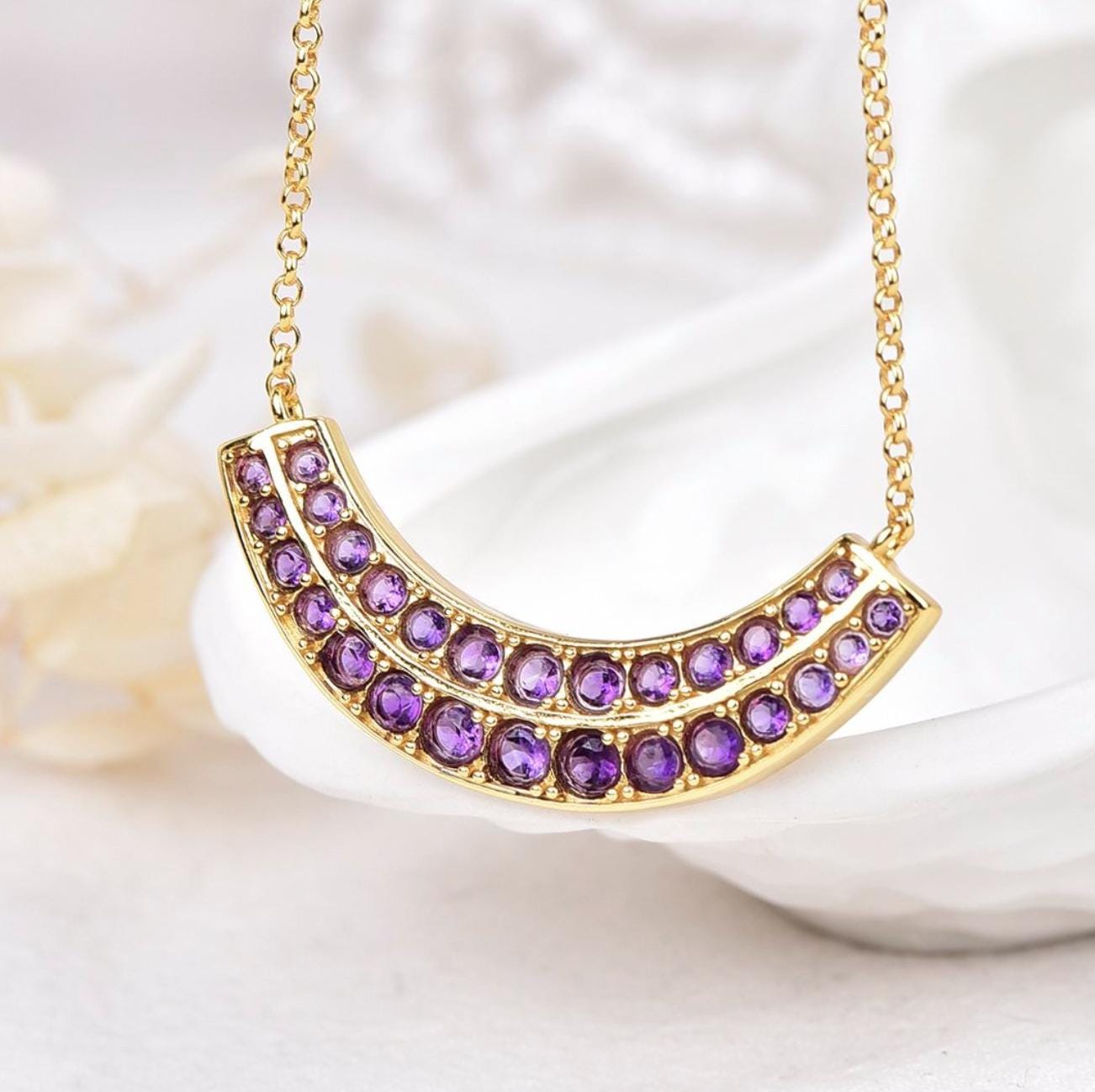 Natural Amethyst Necklace | ALGT Certified Untreated Amethyst Pendant | Purple Gemstone Gold Necklace | February Birthstone Jewelry