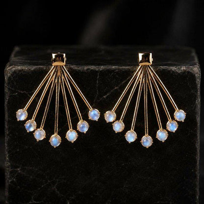 Natural Labradorite Fan Earrings | Gold Plated Sterling Silver Statement Earrings | Blue Flash Labradorite | Art Deco Inspired