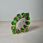 Natural Green Diopside & White Topaz Ring, 2.25 CTW, Gold Plated 925 Silver Floral Cluster Ring, HRD Certified