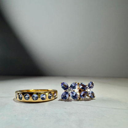 Tanzanite Ring & Earrings Set | 925 Sterling Silver Gold-Plated Jewelry | 1.70 CTW Natural Tanzanite