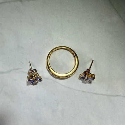 Tanzanite Ring & Earrings Set | 925 Sterling Silver Gold-Plated Jewelry | 1.70 CTW Natural Tanzanite