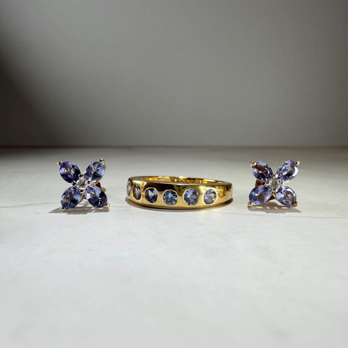 Tanzanite Ring & Earrings Set | 925 Sterling Silver Gold-Plated Jewelry | 1.70 CTW Natural Tanzanite