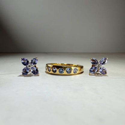 Tanzanite Ring & Earrings Set | 925 Sterling Silver Gold-Plated Jewelry | 1.70 CTW Natural Tanzanite