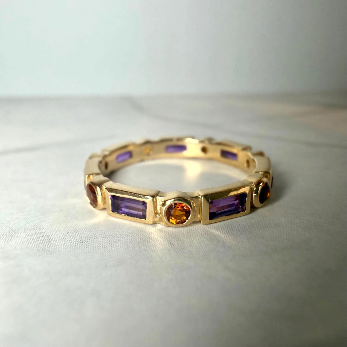 Amethyst & Citrine Eternity Band Ring in Gold Plated Sterling Silver