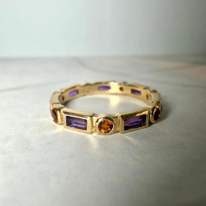 Amethyst & Citrine Eternity Band Ring in Gold Plated Sterling Silver