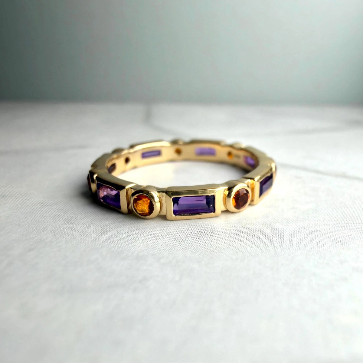 Amethyst & Citrine Eternity Band Ring in Gold Plated Sterling Silver