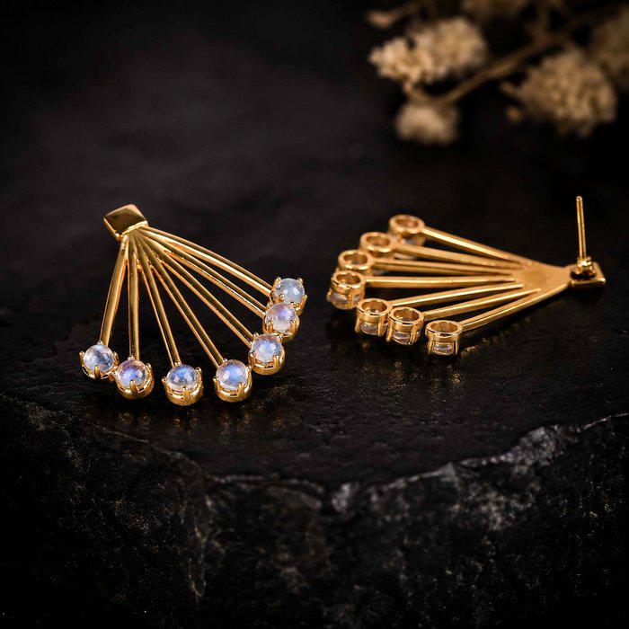 Natural Labradorite Fan Earrings | Gold Plated Sterling Silver Statement Earrings | Blue Flash Labradorite | Art Deco Inspired