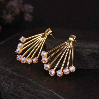 Natural Labradorite Fan Earrings | Gold Plated Sterling Silver Statement Earrings | Blue Flash Labradorite | Art Deco Inspired