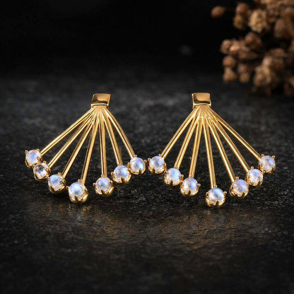 Natural Labradorite Fan Earrings | Gold Plated Sterling Silver Statement Earrings | Blue Flash Labradorite | Art Deco Inspired
