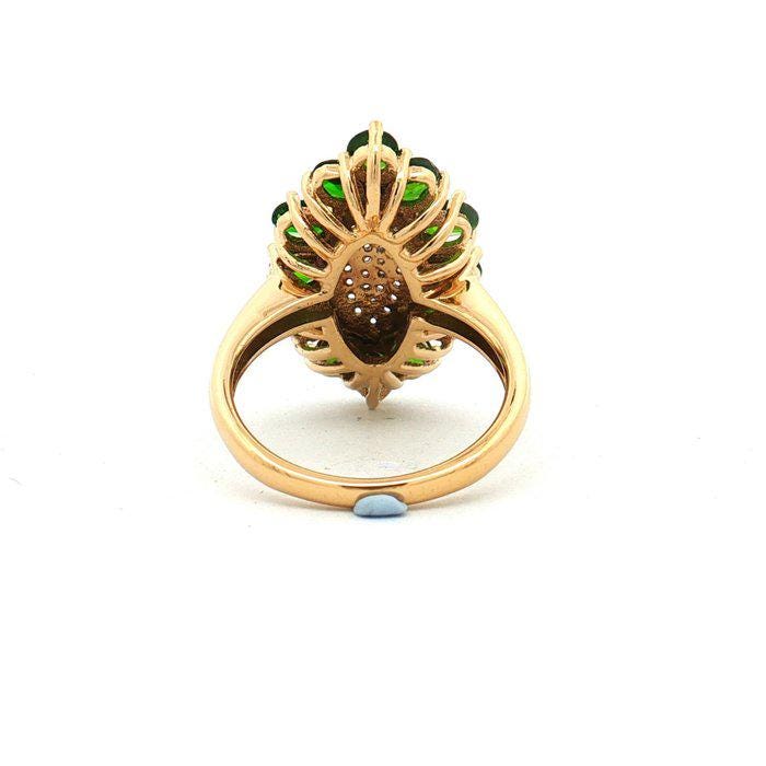 Natural Green Diopside & White Topaz Ring, 2.25 CTW, Gold Plated 925 Silver Floral Cluster Ring, HRD Certified