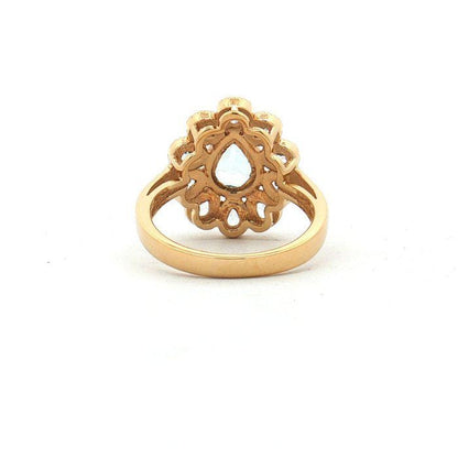 Natural Blue Topaz Ring, 2.95 CTW Pear Cut Floral Cluster, Gold Plated 925 Sterling Silver, HRD Antwerp Report