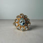 Natural Blue Topaz Ring, 2.95 CTW Pear Cut Floral Cluster, Gold Plated 925 Sterling Silver, HRD Antwerp Report