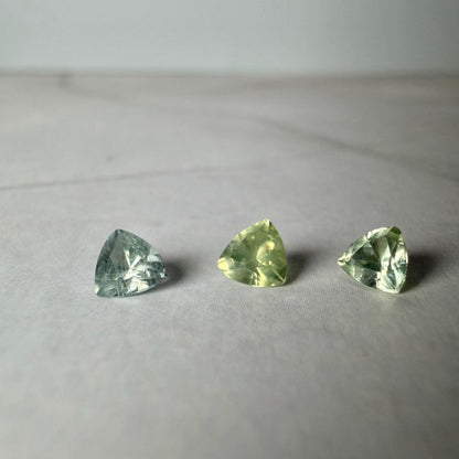 0.75 TCW Unheated Montana Sapphire Trillion Set | 3 Hand Mined Natural Loose Sapphires | Blue & Green Montana Gemstone Suite