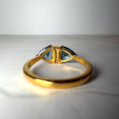 London Blue Topaz Ring Sterling Silver | 2 CT Trillion Cut Blue Topaz Ring | Two Stone Gemstone Ring | Gold Vermeil Style