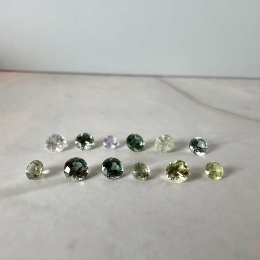 1.70 TCW Montana Sapphire Parcel – 12 Faceted Natural Sapphires – Teal Green Yellow Lavender