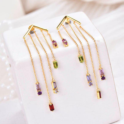 Natural Garnet & Peridot Chandelier Earrings | Certified Gemstone Dangle Earrings | 6.28g Gold Tone Statement Earrings