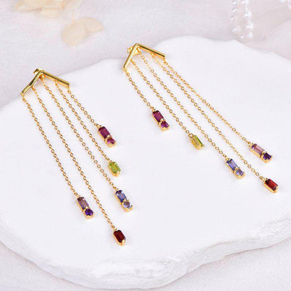 Natural Garnet & Peridot Chandelier Earrings | Certified Gemstone Dangle Earrings | 6.28g Gold Tone Statement Earrings