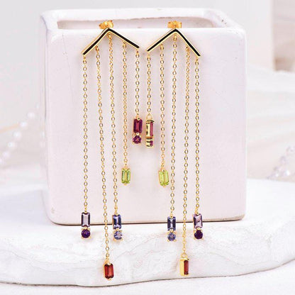 Natural Garnet & Peridot Chandelier Earrings | Certified Gemstone Dangle Earrings | 6.28g Gold Tone Statement Earrings