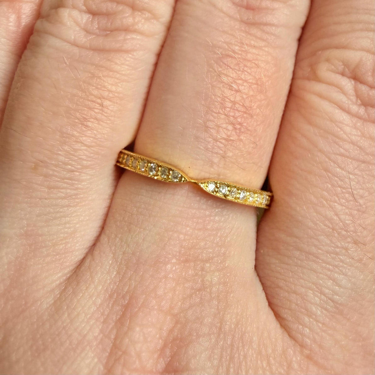 Certified Natural Diamond Chevron Ring, 0.22 CTW F-G SI Diamonds, Gold Plated Sterling Silver V Wedding Band, HRD Antwerp