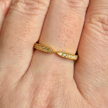 Certified Natural Diamond Chevron Ring, 0.22 CTW F-G SI Diamonds, Gold Plated Sterling Silver V Wedding Band, HRD Antwerp