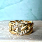 Natural Diamond Cuban Link Ring, 0.10 CTW Diamond Chunky Gold Chain Ring, Gold Plated Sterling Silver, HRD Antwerp Certified