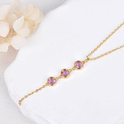 Natural Pink Sapphire Necklace | Certified Sapphire Y Drop Necklace | Three Stone Pink Sapphire Gold Tone Jewelry