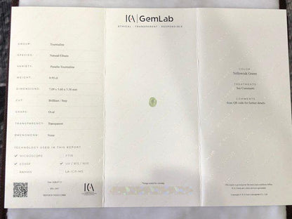 0.95 Ct Certified Oval Paraiba Tourmaline | Natural Yellowish Green Elbaite | Certified Gem