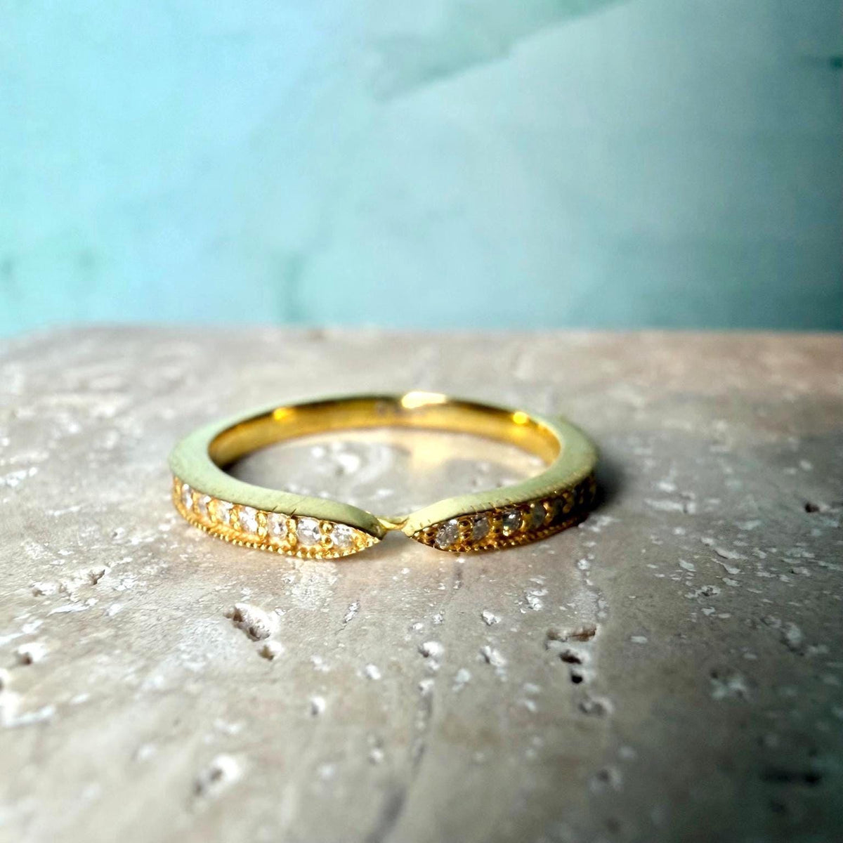 Certified Natural Diamond Chevron Ring, 0.22 CTW F-G SI Diamonds, Gold Plated Sterling Silver V Wedding Band, HRD Antwerp