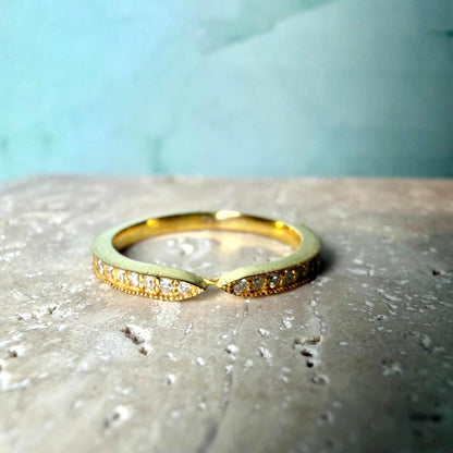 Certified Natural Diamond Chevron Ring, 0.22 CTW F-G SI Diamonds, Gold Plated Sterling Silver V Wedding Band, HRD Antwerp