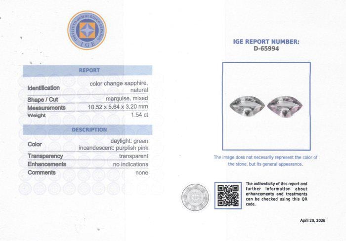 1.54 Ct Color Change Sapphire | Natural Unheated Sapphire | Green to Purplish Pink | Certified Marquise Loose Gemstone
