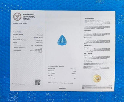 4.02 Ct Natural Blue Zircon, IGI Certified Blue Zircon, Pear Cut Loose Gemstone, Vivid Blue Gemstone, December Birthstone