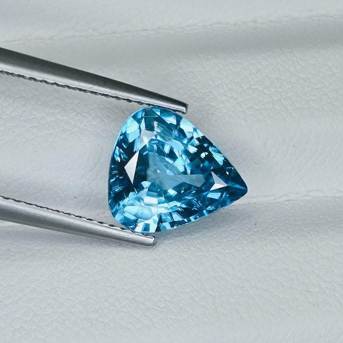 4.02 Ct Natural Blue Zircon, IGI Certified Blue Zircon, Pear Cut Loose Gemstone, Vivid Blue Gemstone, December Birthstone