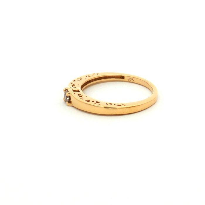 Natural Diamond Solitaire Ring 0.15 Ct, Gold Plated Sterling Silver Ring, Delicate Filigree Band, HRD Certified Diamond Jewelry
