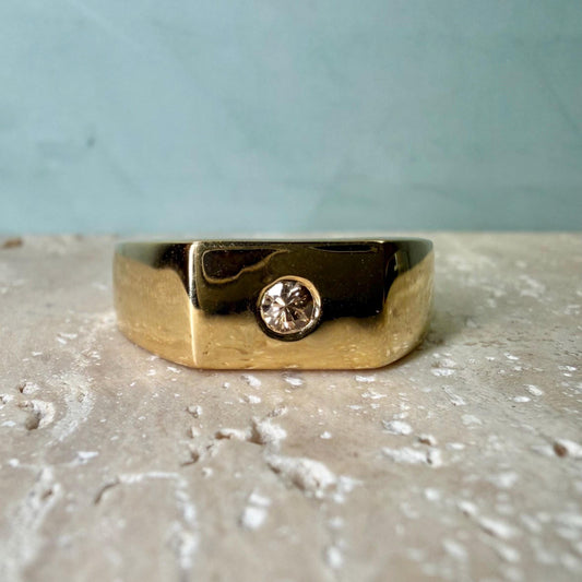 Natural Fancy Brown Diamond Signet Ring, 0.10 Ct Certified Diamond, Gold Plated Sterling Silver Ring, Bezel Set Diamond Ring