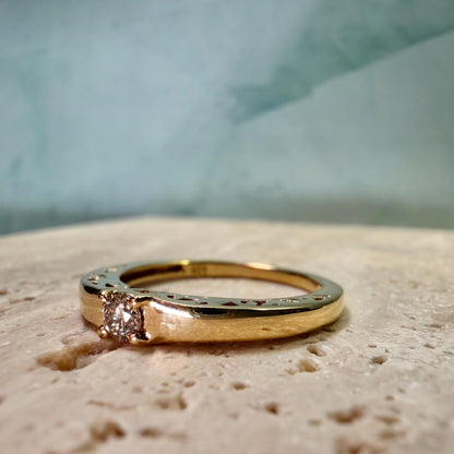 Natural Diamond Solitaire Ring 0.15 Ct, Gold Plated Sterling Silver Ring, Delicate Filigree Band, HRD Certified Diamond Jewelry
